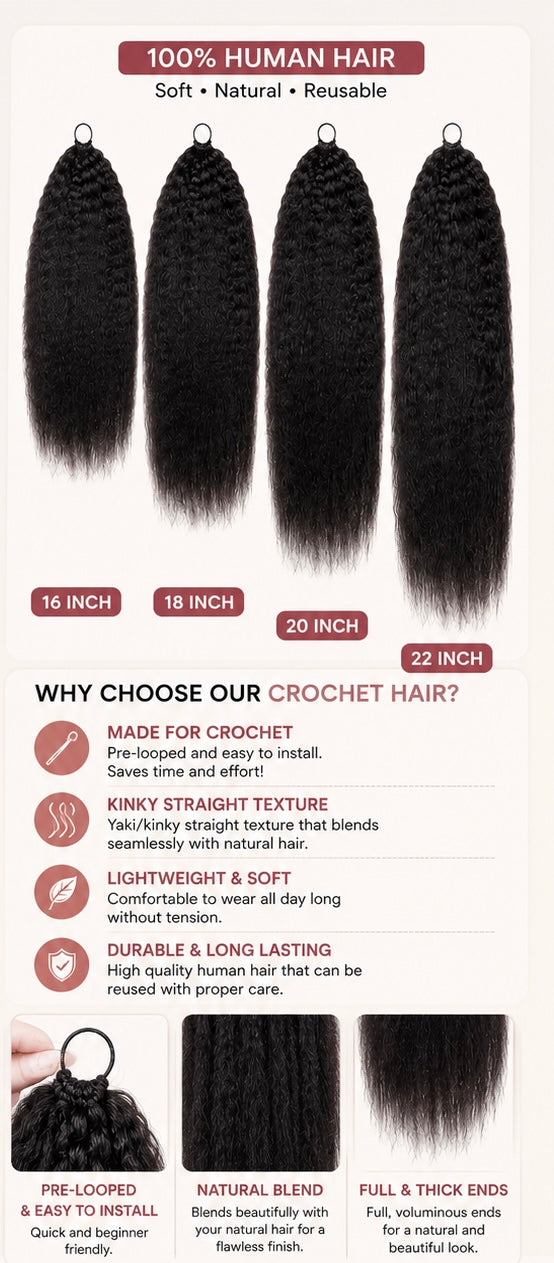 Kinky straight crochet Human Hair