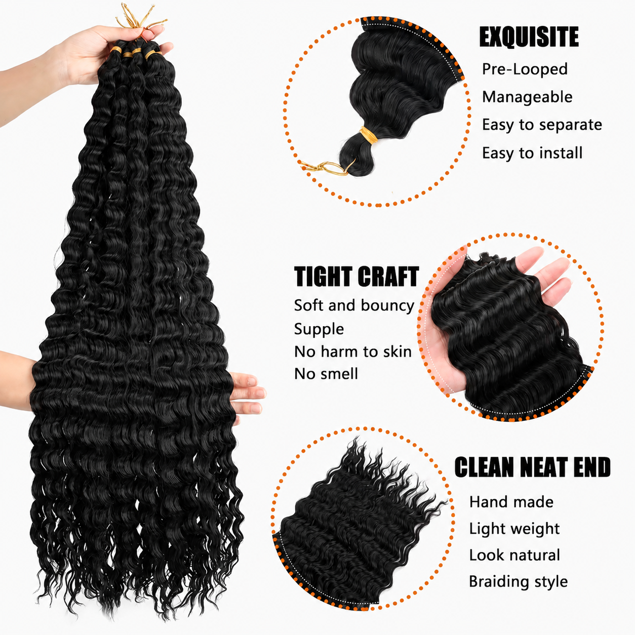 3PCS 30-Inch Afro Curly Kinky Wave Crochet Braiding Hair – Pre-Looped Boho Goddess Braids & Dreadlock Extensions T